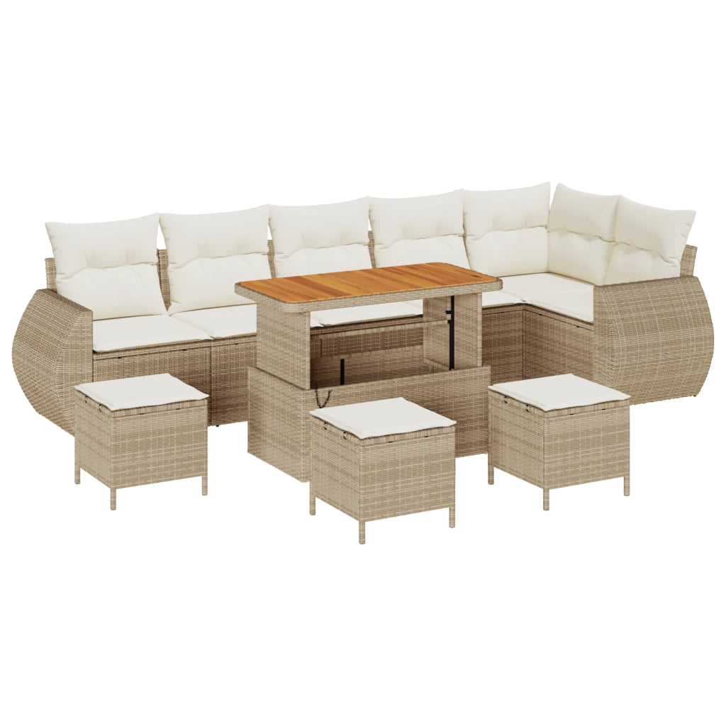 Set di divani da giardino da 10 pezzi con cuscini Beige Polyrattan Acacia