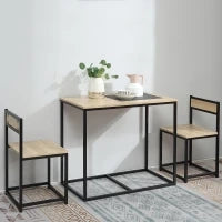 Set Tavolo e sedie da Sala da pranzo Set da 1 Tavolo + 2 sedie incastonabili per Cucina - metallo Nero Effetto quercia Chiara