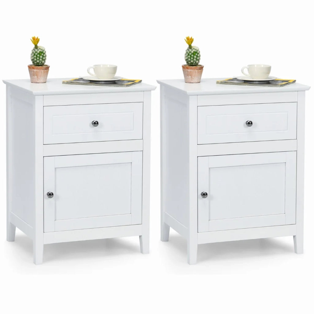 Set di 2 comodini 48 x 38 x 63,5 cm design moderno con cassetto e contenitore realizzati in MDF bianco 20_0017662