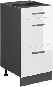 Mobiletto base per cucina R-Line, Bianco lucido, 40 cm con cassetti, senza piano di lavoro, per la libera combinazione all'interno di sistemi cucina modulari