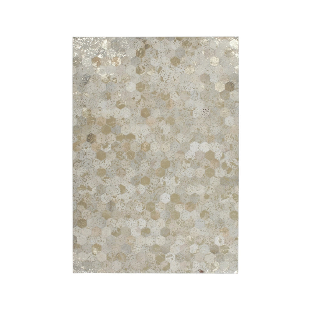 Tappeto Dazzle in Pelle Avorio e Oro con Motivo Esagonale