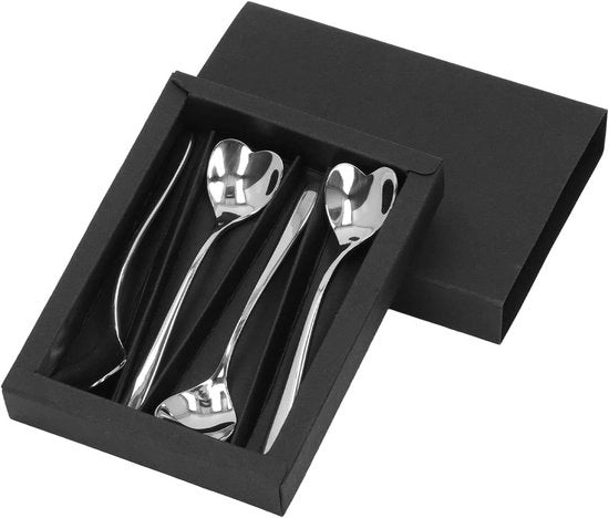 Set di Lepeli RVS Mini Espresso da 4 pezzi - Lepel a forma di cuore per zucchero dessert - Ideale per uso caffè