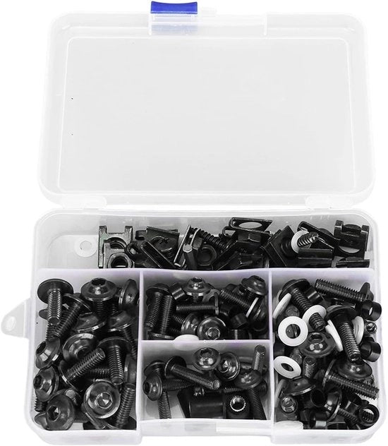 Set di avvallamento per motocicli, M5 M6 viti per avvallamento, accessori di fissaggio - 177 pezzi - Adatto per la maggior parte delle motociclette - Nero