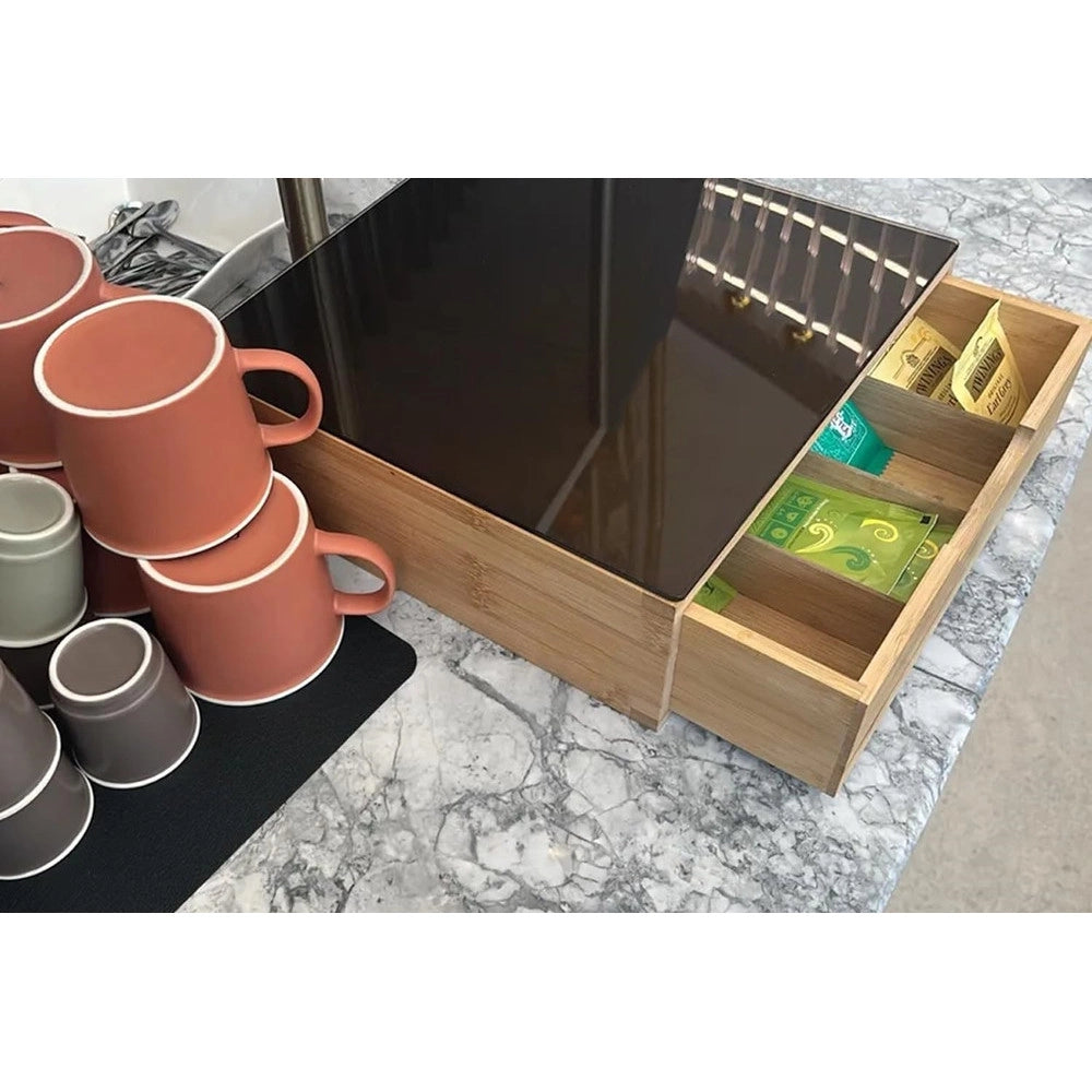 Trade Shop - Portacapsule Bambù Con Cassetto 4 Scomparti Organizzatore Capsule Cialde Caffè Tisane Tè -