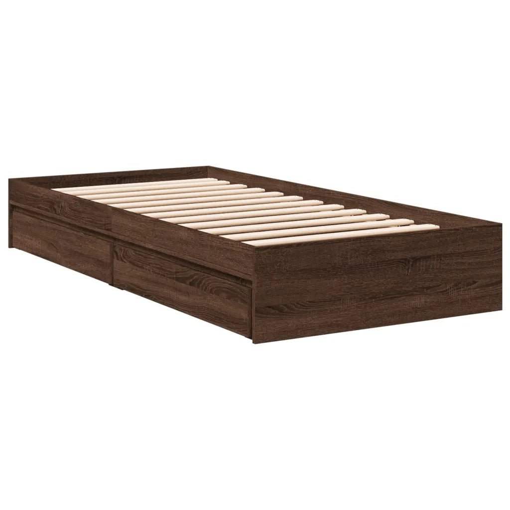 Giroletto Cassetti-Struttura Letto con contenitore Rovere Marrone 75x190 cm Legno Multistrato 639034