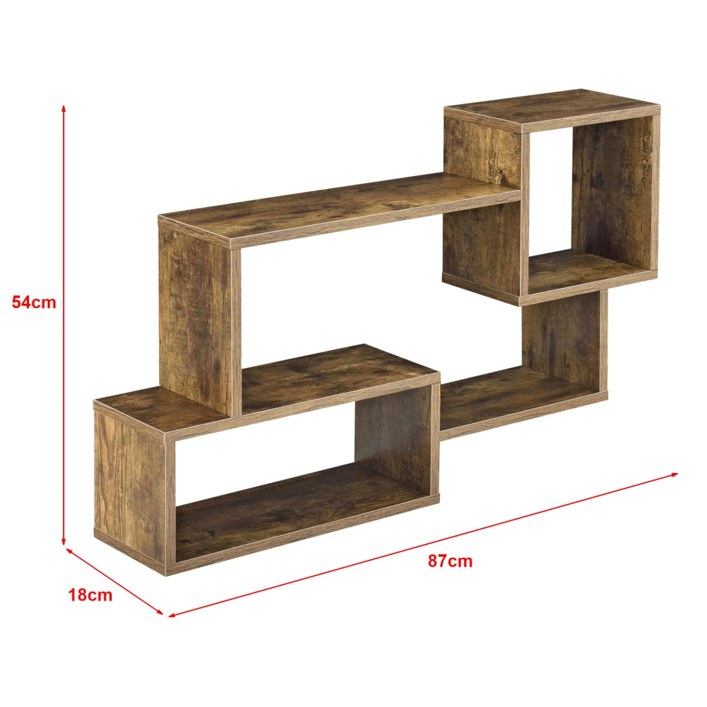 Mensola da Parete / da Muro con 3 Scomparti a Cubo/Rettangolo 87 x 18 x 54 cm Scaffale Pensile con Ripiani Portaoggetti Libreria - Effetto Legno Scuro