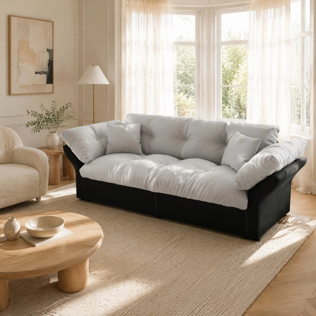 Divano letto convertibile con chaise longue e letto, 3 posti, per soggiorno e camera, in Velluto, Grigio Chiaro