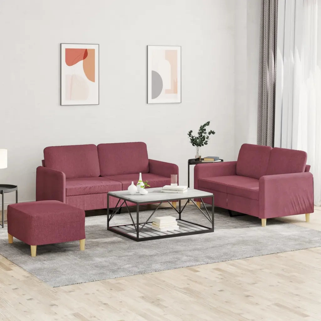 vidaXL Set di Divani 3 pz con Cuscini Rosso Vino in Tessuto