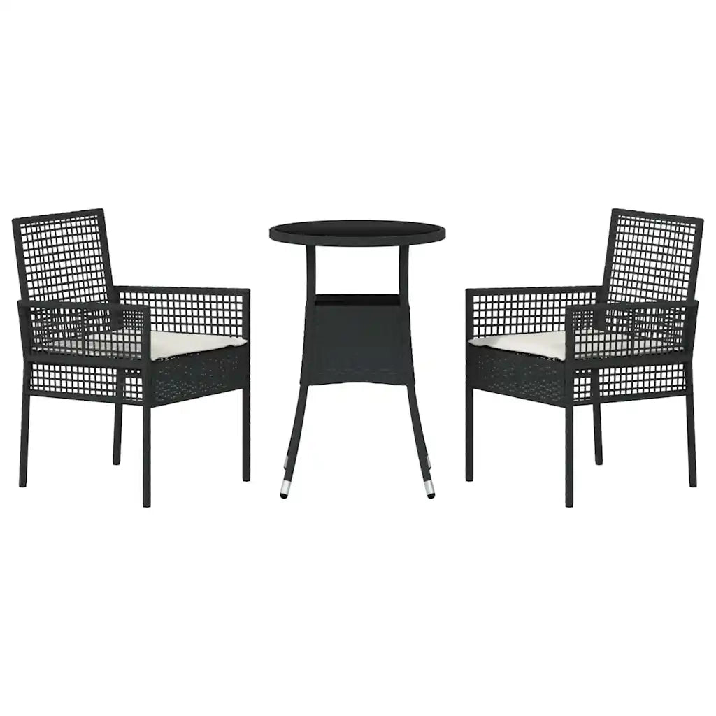 Set da Pranzo per Giardino 3 pz | Set Salotto da Giardino Nero polyrattan