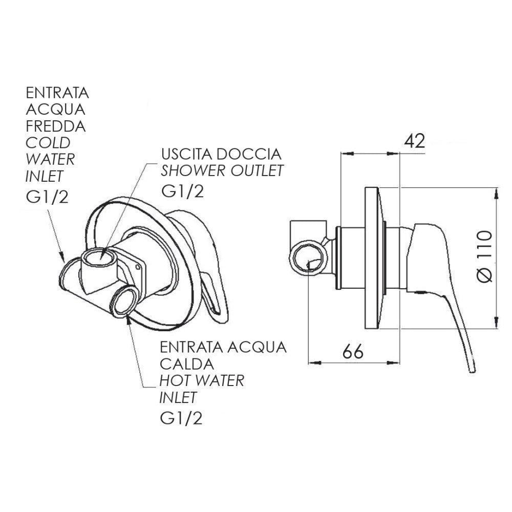 Remer serie kiss miscelatore per doccia e vasca ad incasso monocomando finitura cromata lucida