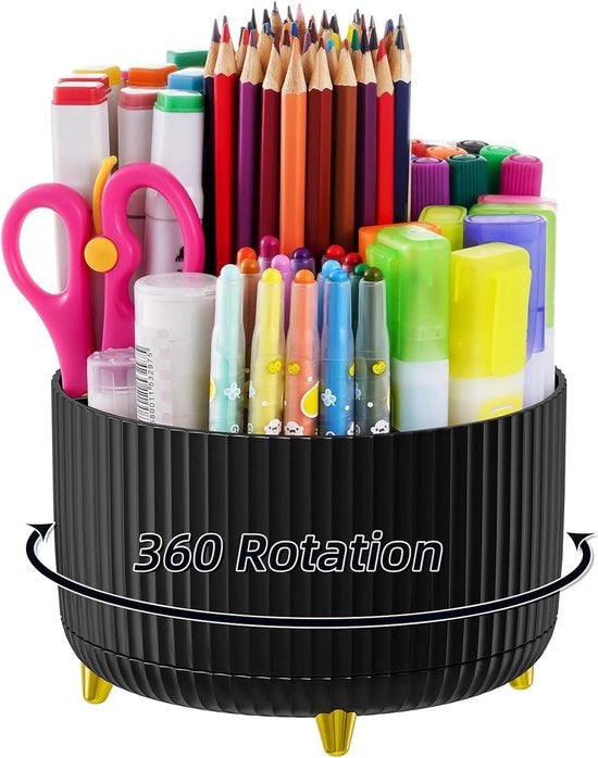 Organizzatore da ufficio, supporto per accessori da ufficio rotativo di 360 gradi con 5 compartimenti, supporto per penne, cassetto per penne per uso domestico (nero)