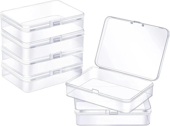6 pezzi - Dozzina in plastica - Piccola dozzina in plastica - Scatola di archiviazione rettangolare - Scatola di archiviazione trasparente - Dozzina con coperchio scorrevole - Per l'archiviazione di perle, gioielli e piccoli oggetti - 10,5*7,5*2,5CM