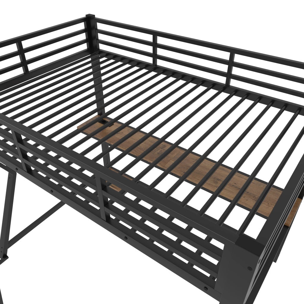 LETTO A CASTELLO 90x200 cm con scrivania, presa USB, metallo nero