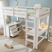 Letto a soppalco 90x200 cm bianco in legno e MDF con scrivania