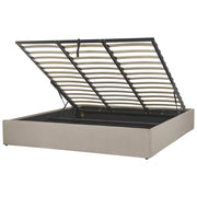 Letto a doghe in tessuto di poliestere beige imbottito ottomana contenitore 180 x 200 cm design moderno