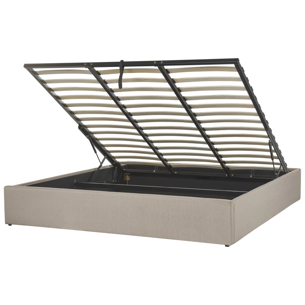 Letto a doghe in tessuto di poliestere beige imbottito ottomana contenitore 180 x 200 cm design moderno