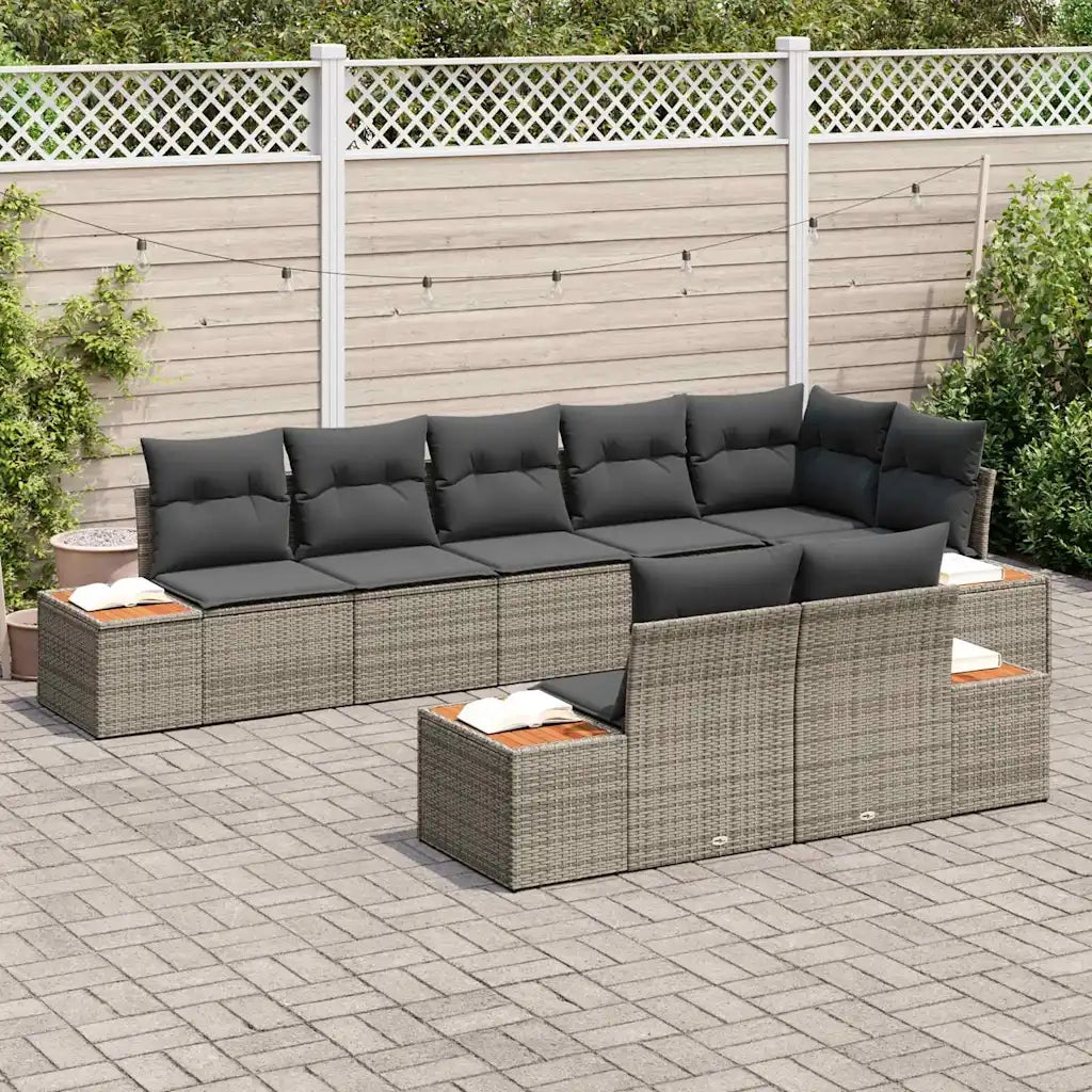 Set Divano da Giardino con cuscino 8 pcs Grigio Polyrattan