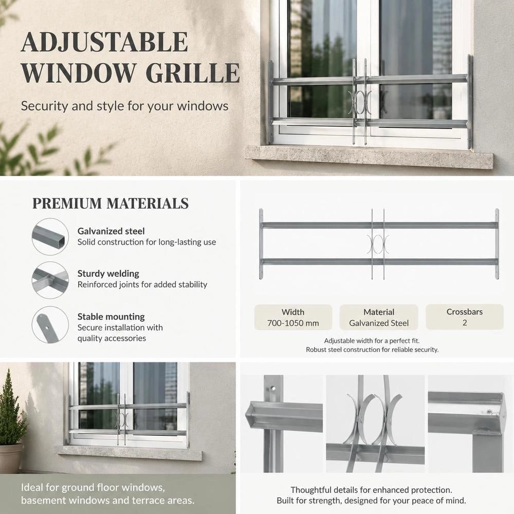 Adjustable Window Grille With 2 Crossbars 700-1050 Mm