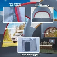 Tenda da Campeggio 6 Posti Idrorepellente con Protezione UV, Pali in Fibra di Vetro, 4.55x2.2x1.8 m, Grigia