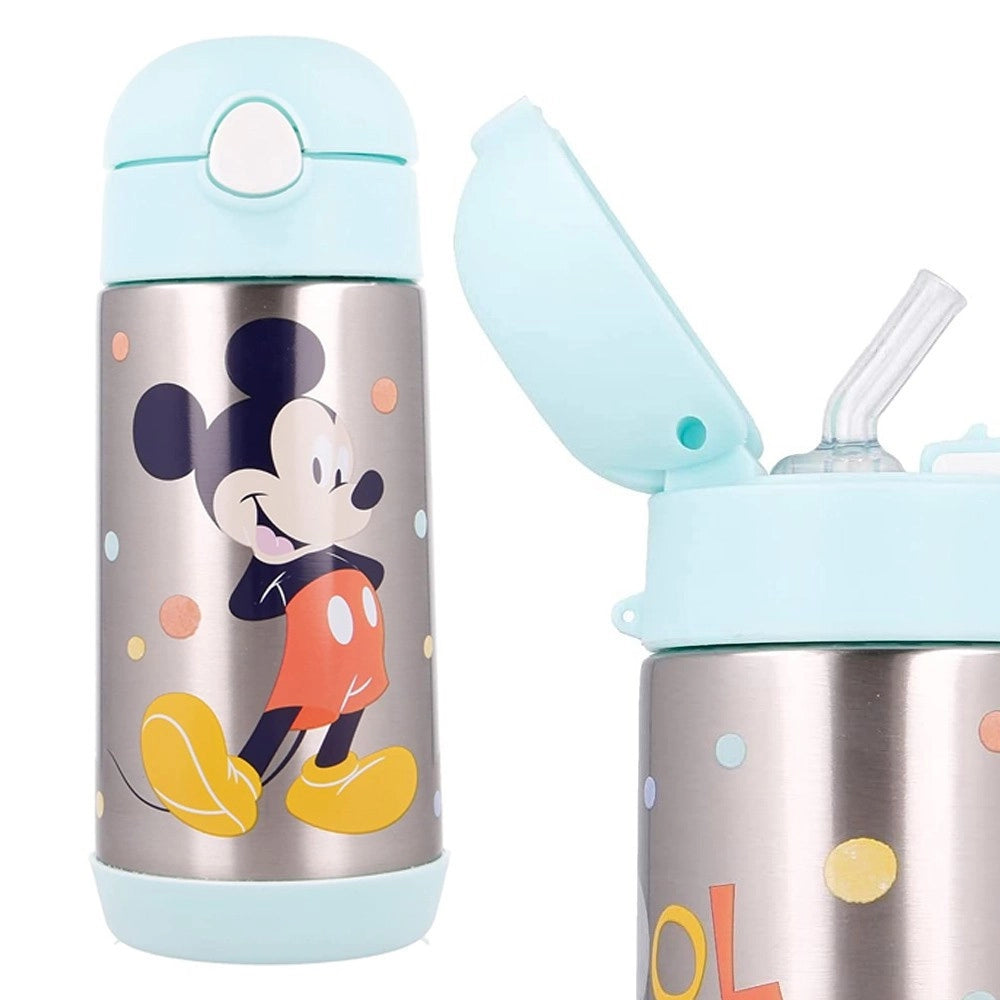 Trade Shop - Borraccia Pop Up Bottiglia In Acciaio Topolino Con Cannuccia 530 Ml Mickey Mouse -
