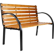 Trade Shop - Panchina Da Parco Panca Con Braccioli In Metallo Legno Marrone 122x60x81cm Arredo Giardino -