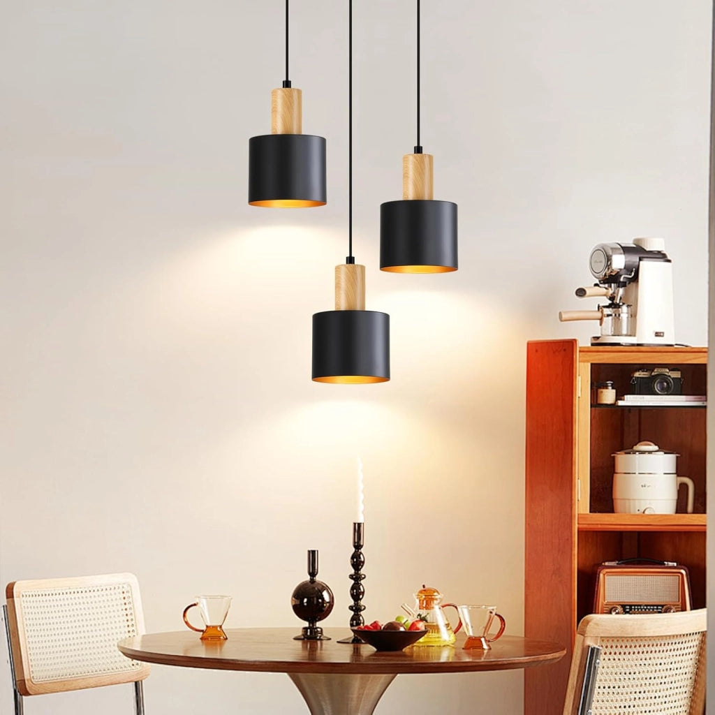 Lampada a sospensione ZMH vintage E27 nera e oro lampada da pranzo a 3 luci lampada a sospensione regolabile in altezza