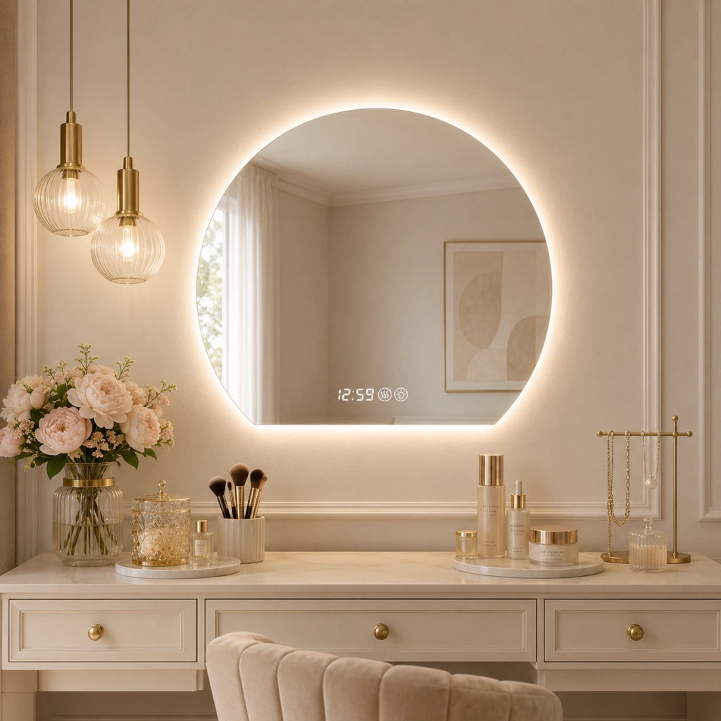 SPECCHIO DA BAGNO LED ROTONDO 80 cm Argento Vetro 5 mm