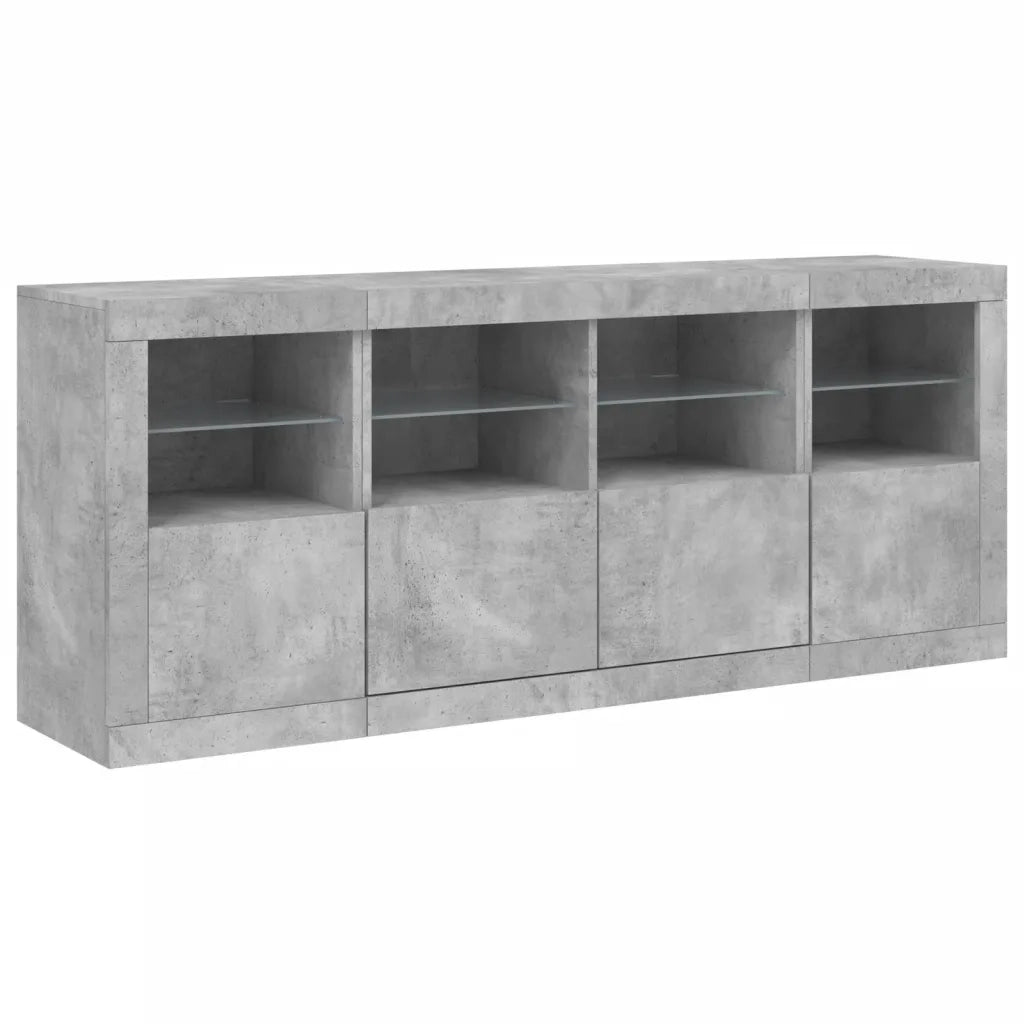 Credenza con Luci LED-Buffet-Armadio da cucina Grigio Cemento 163x37x67 cm