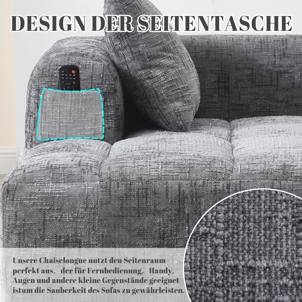 DIVANO Chaise longue 158x90x60 cm in Chenille Grigio con cuscino