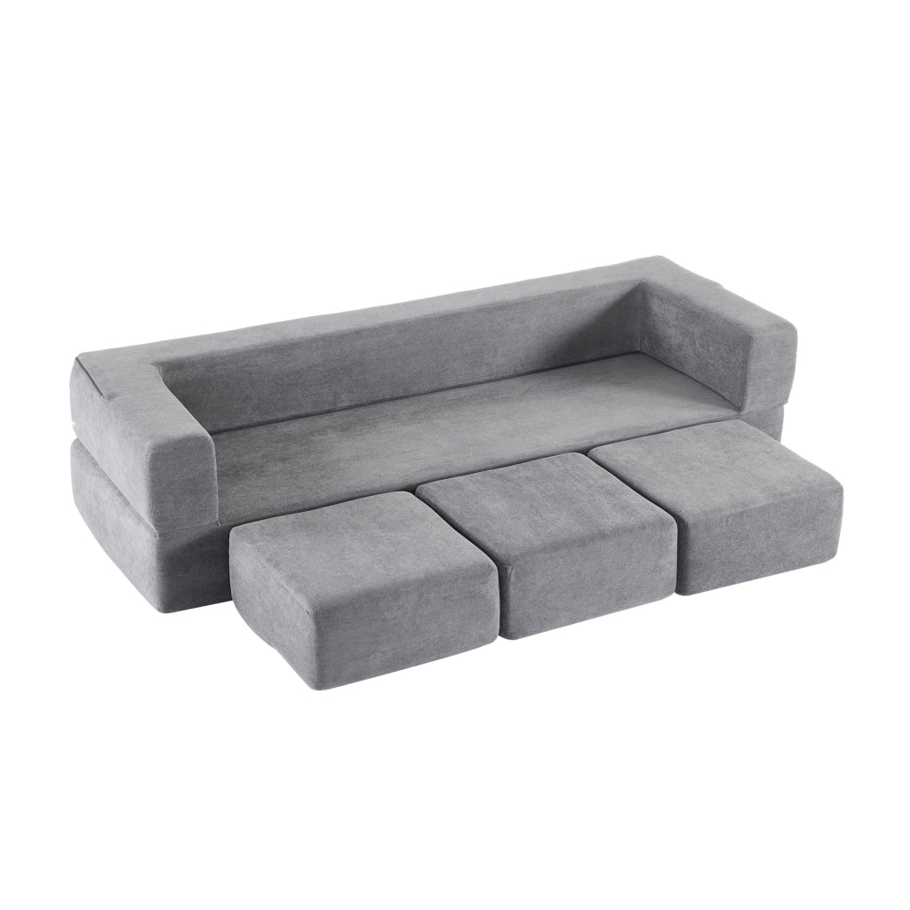 Divano Letto Chenille 3 Posti con Poggiapiedi ¨C Xylo ¨C Grigio