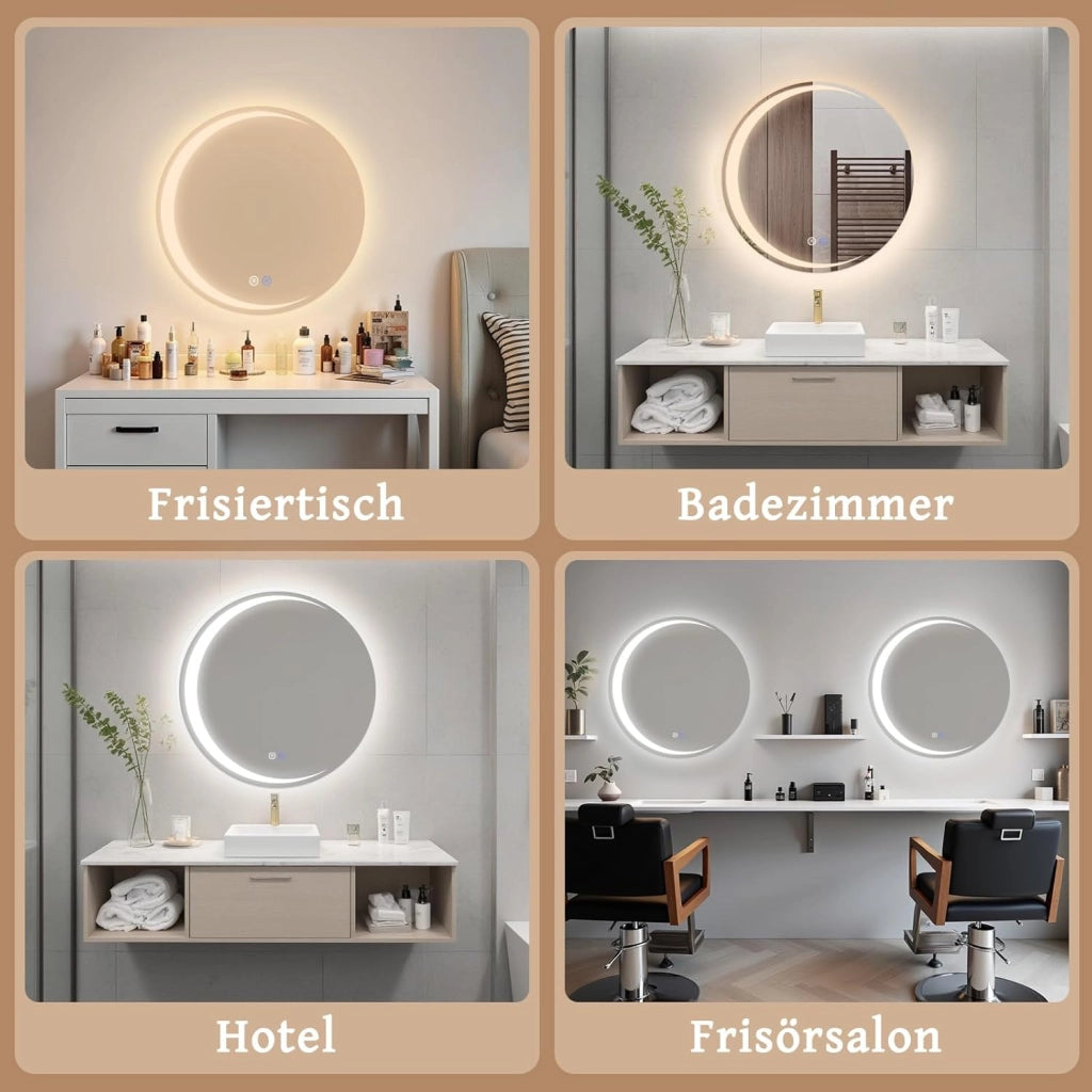 ZMH Specchio da bagno con illuminazione Specchio da parete moderno rotondo IP44 dimmerabile per il bagno