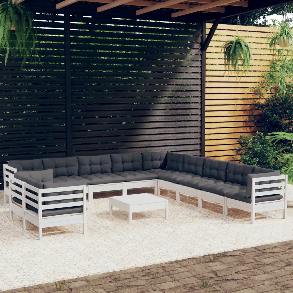 Set Divani da Giardino 12 pz con Cuscini Bianchi Legno di Pino 3096930