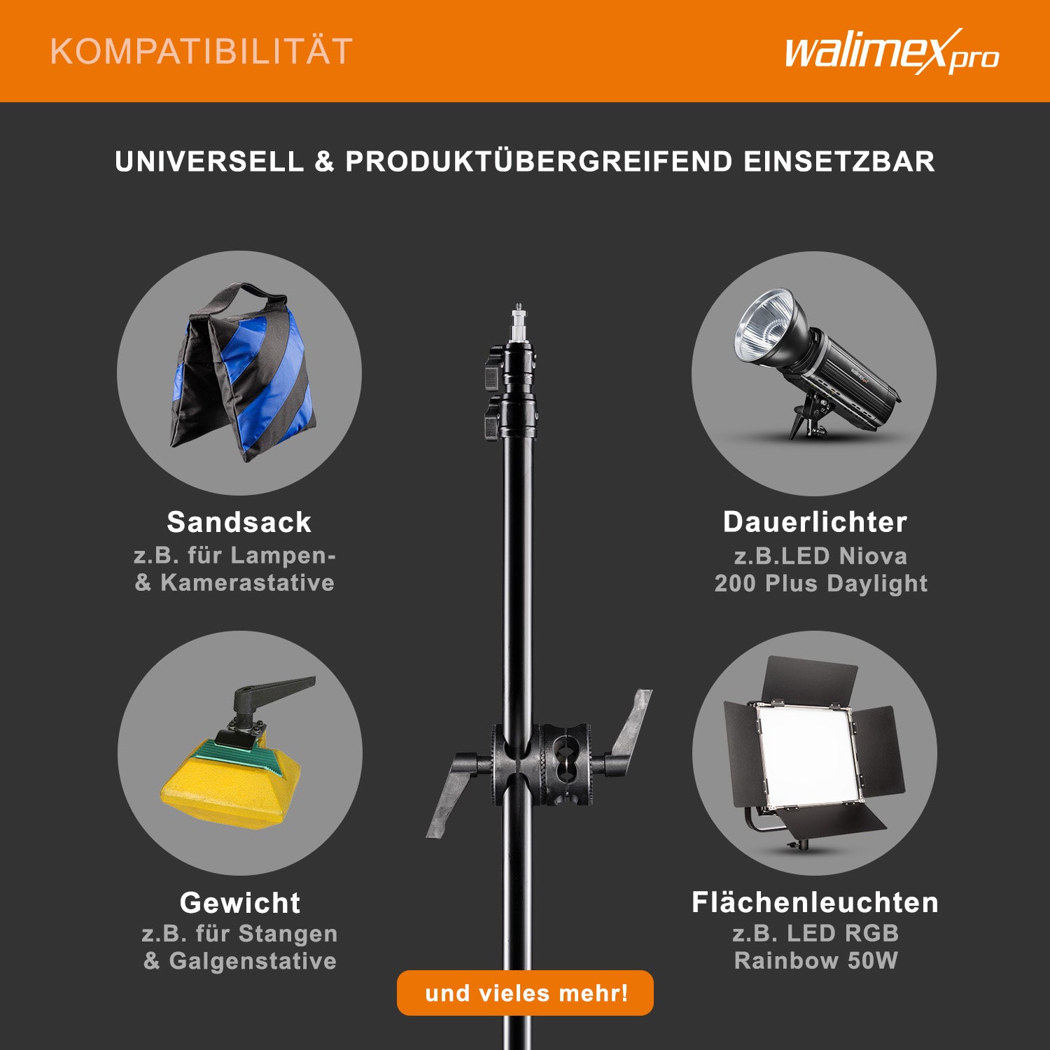 WT-501 Stativo a giraffa 100-410 cm, Treppiedi per luci regolabile, con braccio di supporto da 215 cm, contrappeso da 4,4 kg, per softbox, luce da studio, riflettore, flash