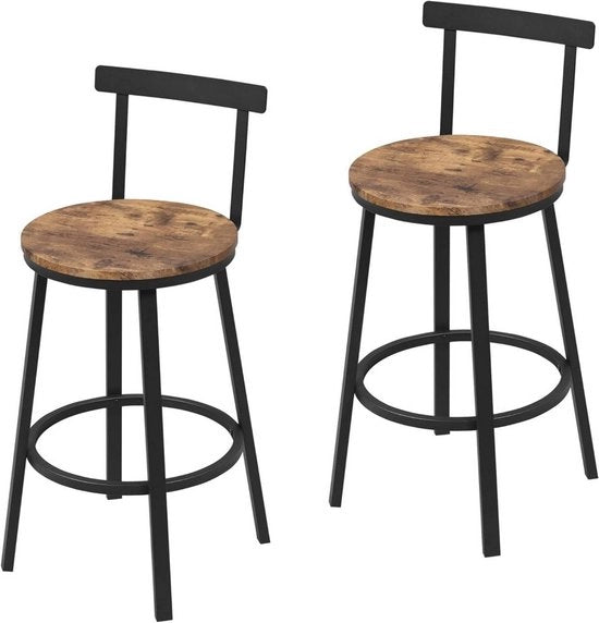 Set di 2 Sedili - Seduta in Legno - Colore Cuoio - Struttura in Metallo - Design Ergonomico - Altezza Seduta 65 cm - Per Cucina, Isola o Bar - Forti e Stilizzati - 51,5x51,5x89 cm