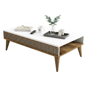 Tavolino da salotto Atrani, Tavolo basso da caffè, Portariviste per divano, Ripiano da soggiorno, 105x60h35 cm, Noce e Bianco