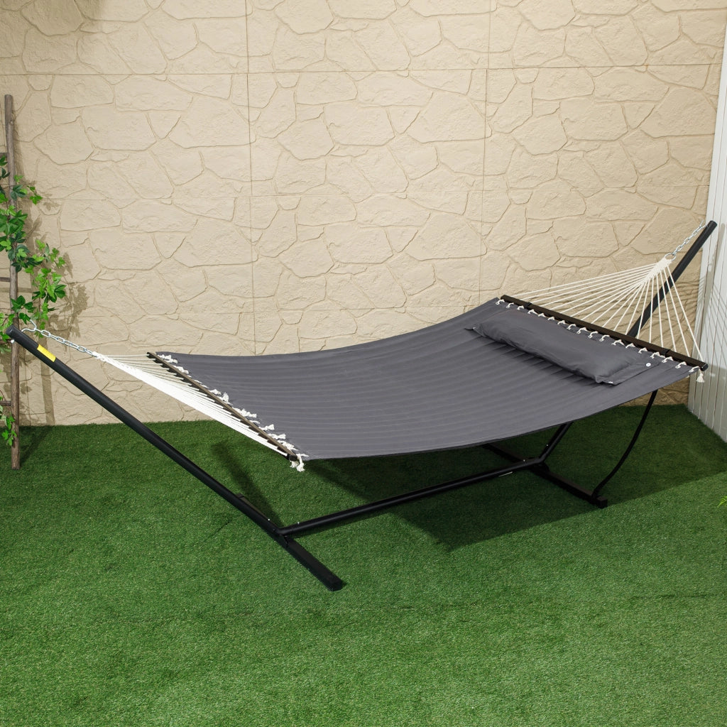 Amaca da Giardino Portatile con Cuscino Integrato, in Cotone, Poliestere e Acciaio, 368x93x110 cm, Grigio Scuro