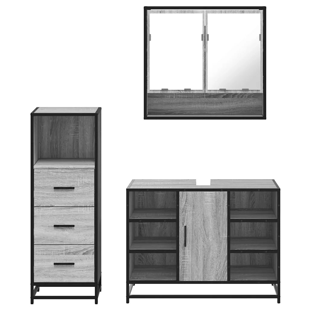 Set Mobili da Bagno 3 pz Grigio Sonoma in Legno Multistrato 3301063
