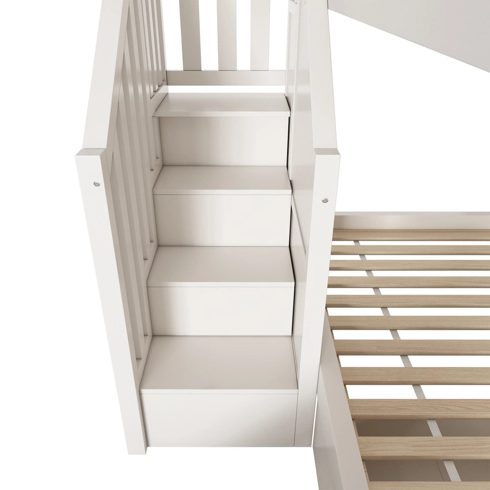 Letto a Castello per Bambini con Scivolo, Cassetti e Scala ¨C Xylo ¨C Bianco 90x200