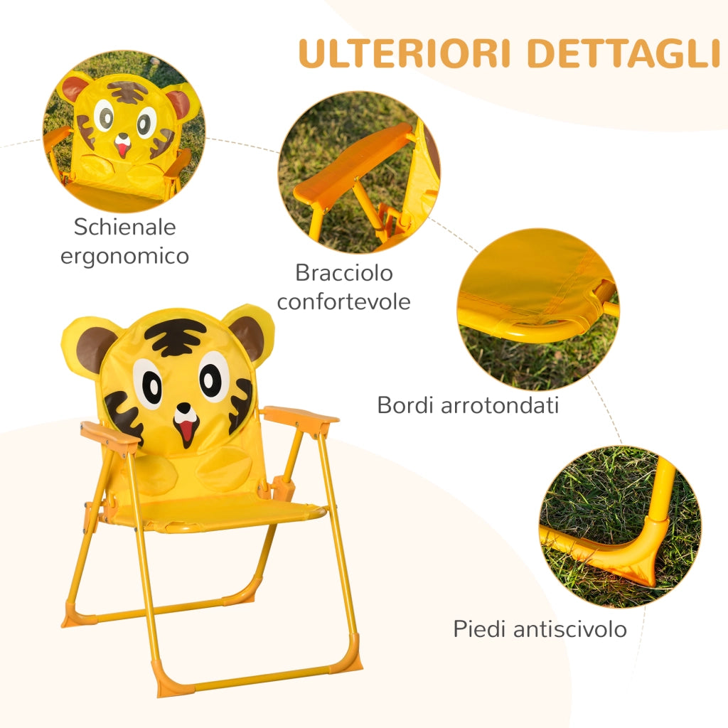 Set 4 Pezzi per Bambini Ombrellone Tavolo Rotondo e 2 Sedie in Acciaio e Tessuto Oxford Giallo