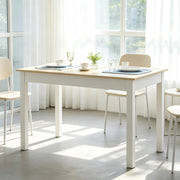 Tavolo da pranzo rettangolare in truciolare rovere e bianco per 4-6 persone, stabile e versatile