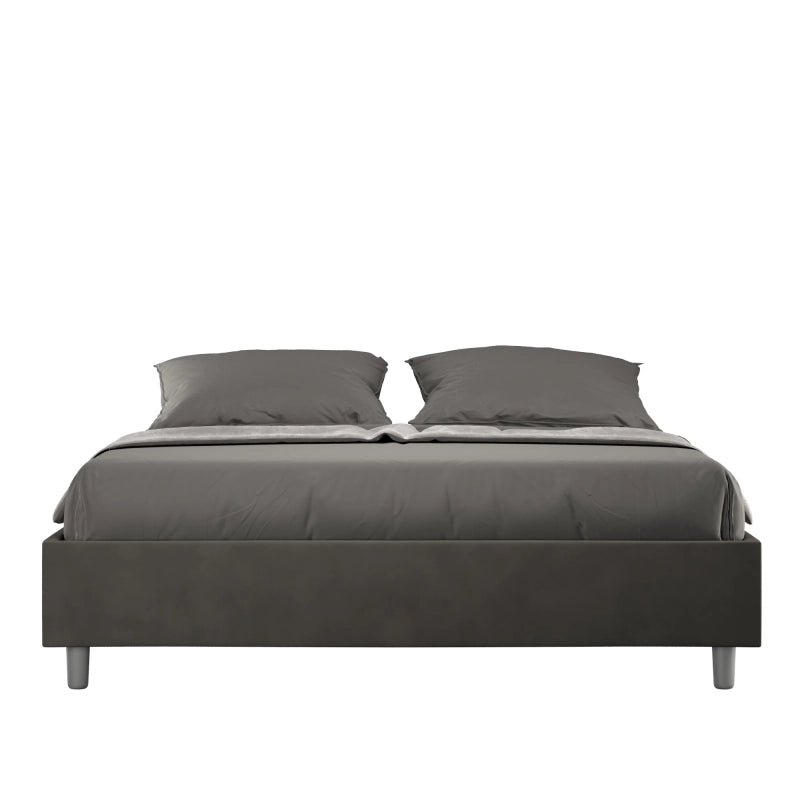 Letto Sommier imbottito Matrimoniale 160x190 cm Azelia - Con rete,Microfibra,Grigio