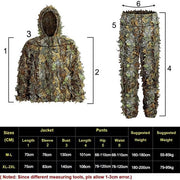 Kit di mimetizzazione Ghillie 3D foglia bionica - Set di abbigliamento tattico per caccia, tiro e combattimento per uomini, donne e bambini - Dimensioni XL e XXL - Ideale per outdoor, sopravvivenza e paintball