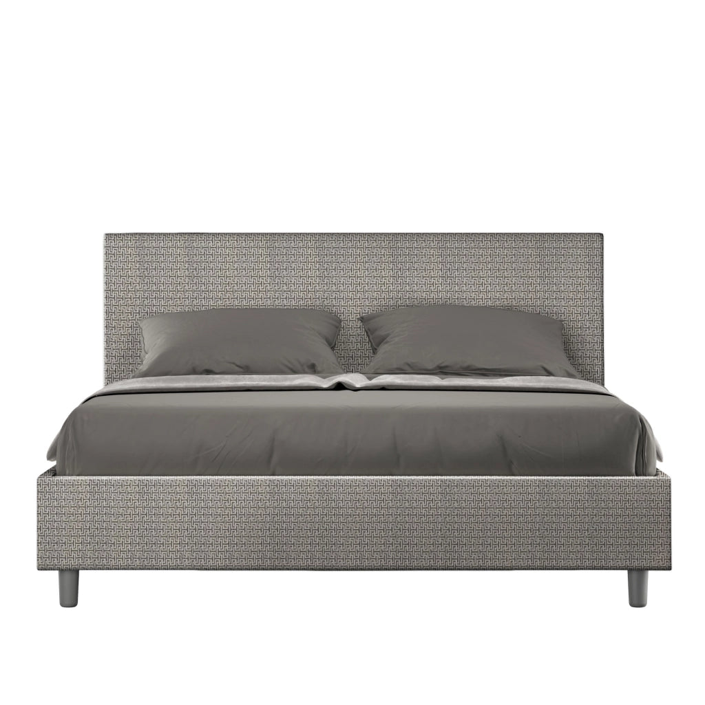 Letto Matrimoniale 160x200 cm con Rete e Contenitore Giroletto con Alzata Comoda Imbottito in Tessuto Labirinto Adele