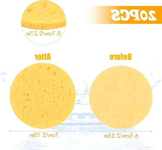 Sponze per la pulizia del viso e rimozione del trucco cellulosa, 20 pezzi, sponze a forma rotonda