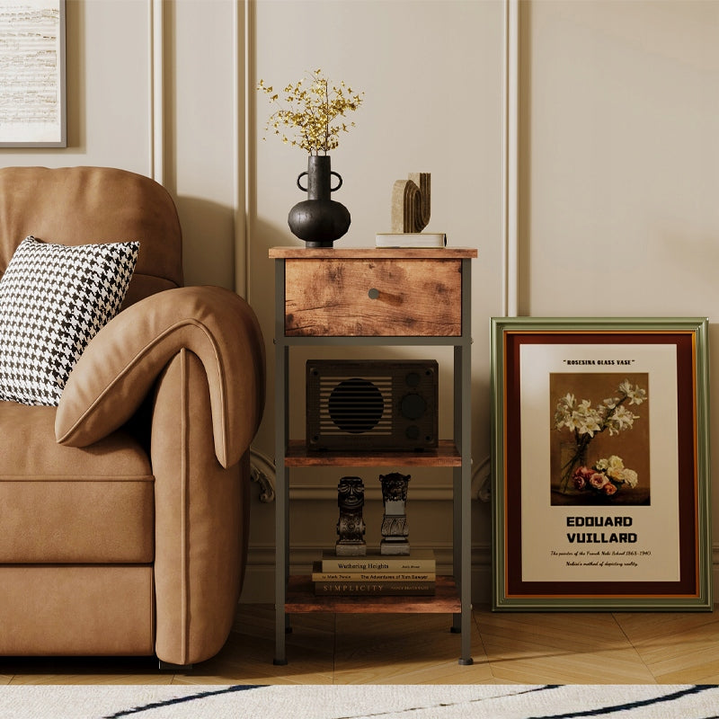 COMODINO COMÒ ARMADIETTO CON CASSETTO E RIPIANO RETRO MARRONE INDUSTRIALE