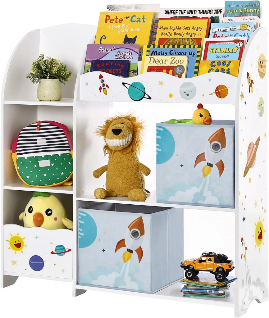 SONGMICS Organizzatore per Giocattoli, Libreria per Bambini, Scaffale Multifunzionale con 2 Scatole Portaoggetti, Alta Capacita, per Camera dei Giochi, Camera da Letto, Soggiorno, Bianco GKR42WT