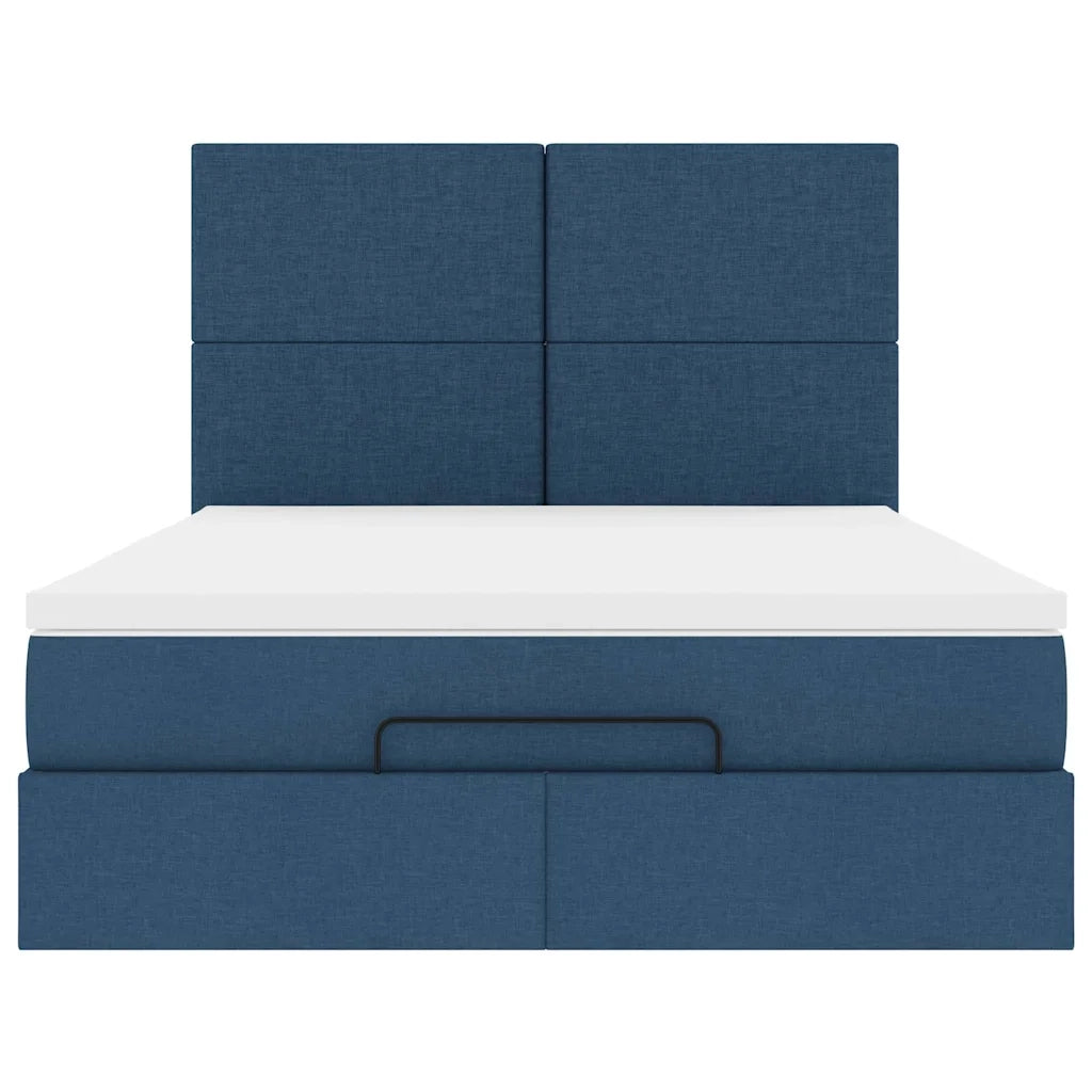 Struttura Letto Pouf con Materasso Blu 140x190 cm in Tessuto 3313077