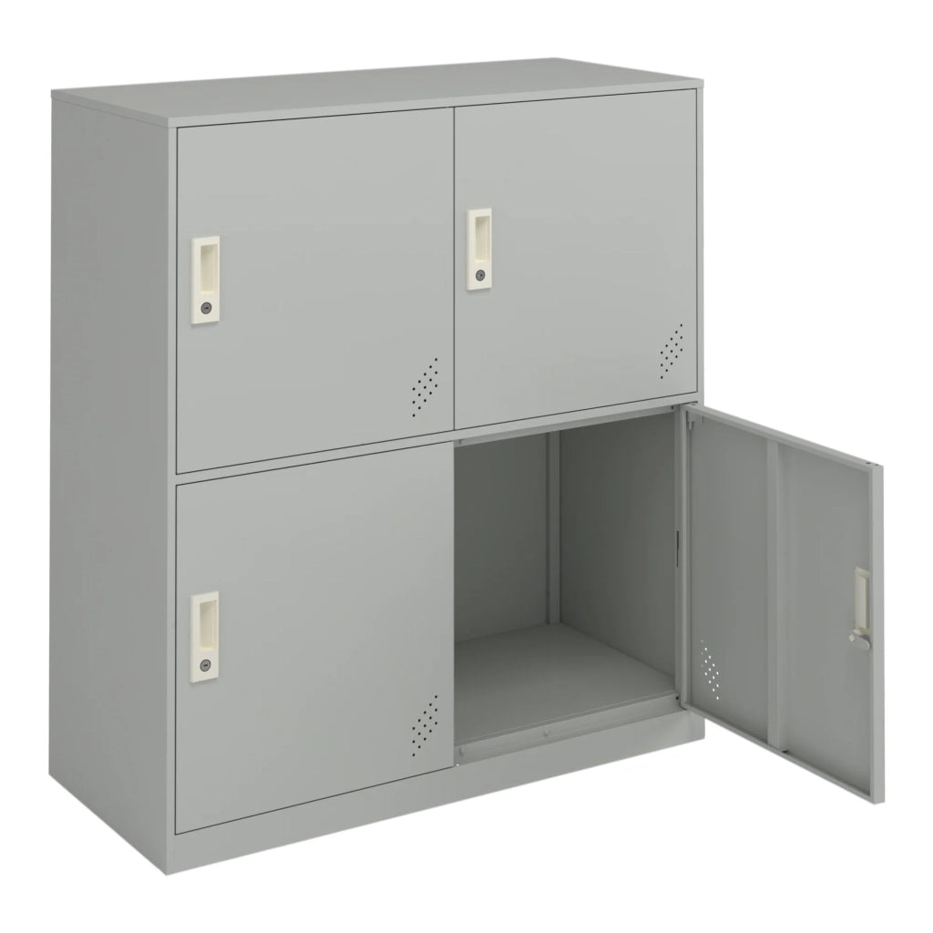 Armadietto in metallo con 4 ante 100 x 90 x 40 cm acciaio laccato grigio chiaro 03_0009182