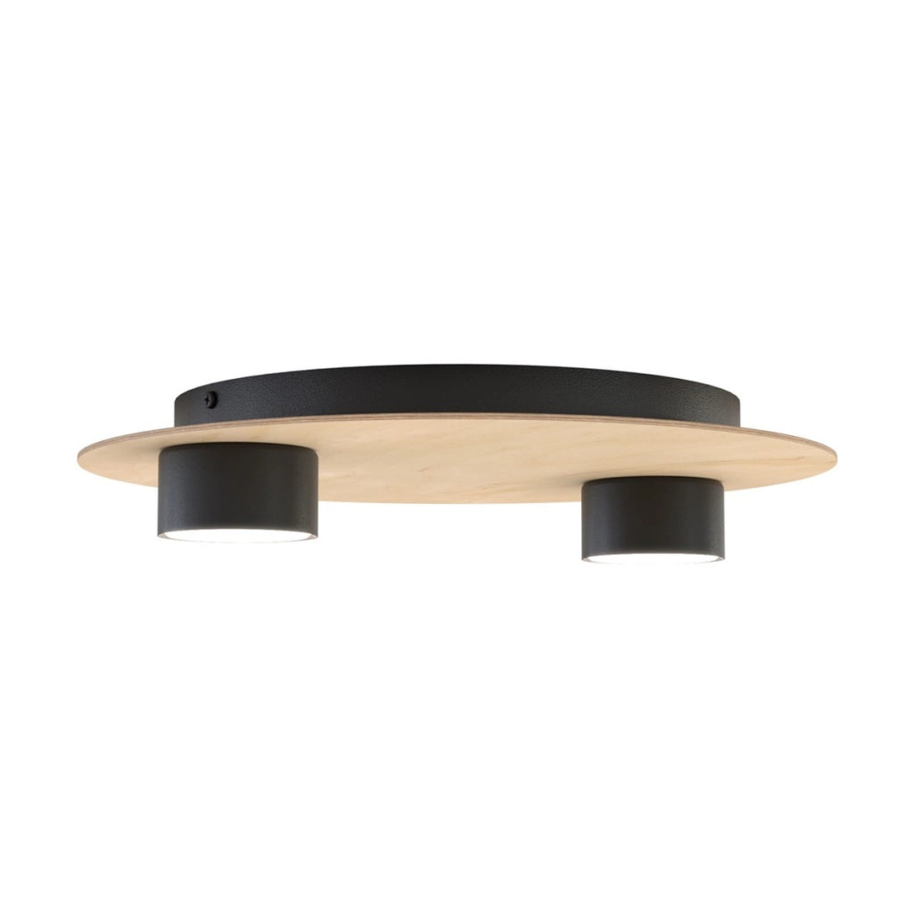 Lampada da soffitto PIXO in acciaio nero e legno naturale