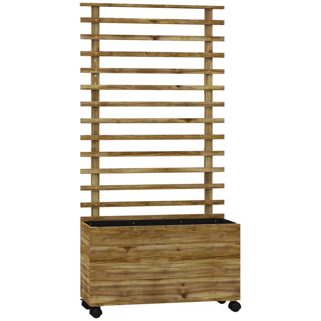 Fioriera Verticale 76x30x155 cm con 4 Ruote e Traliccio per Piante Rampicanti in Legno